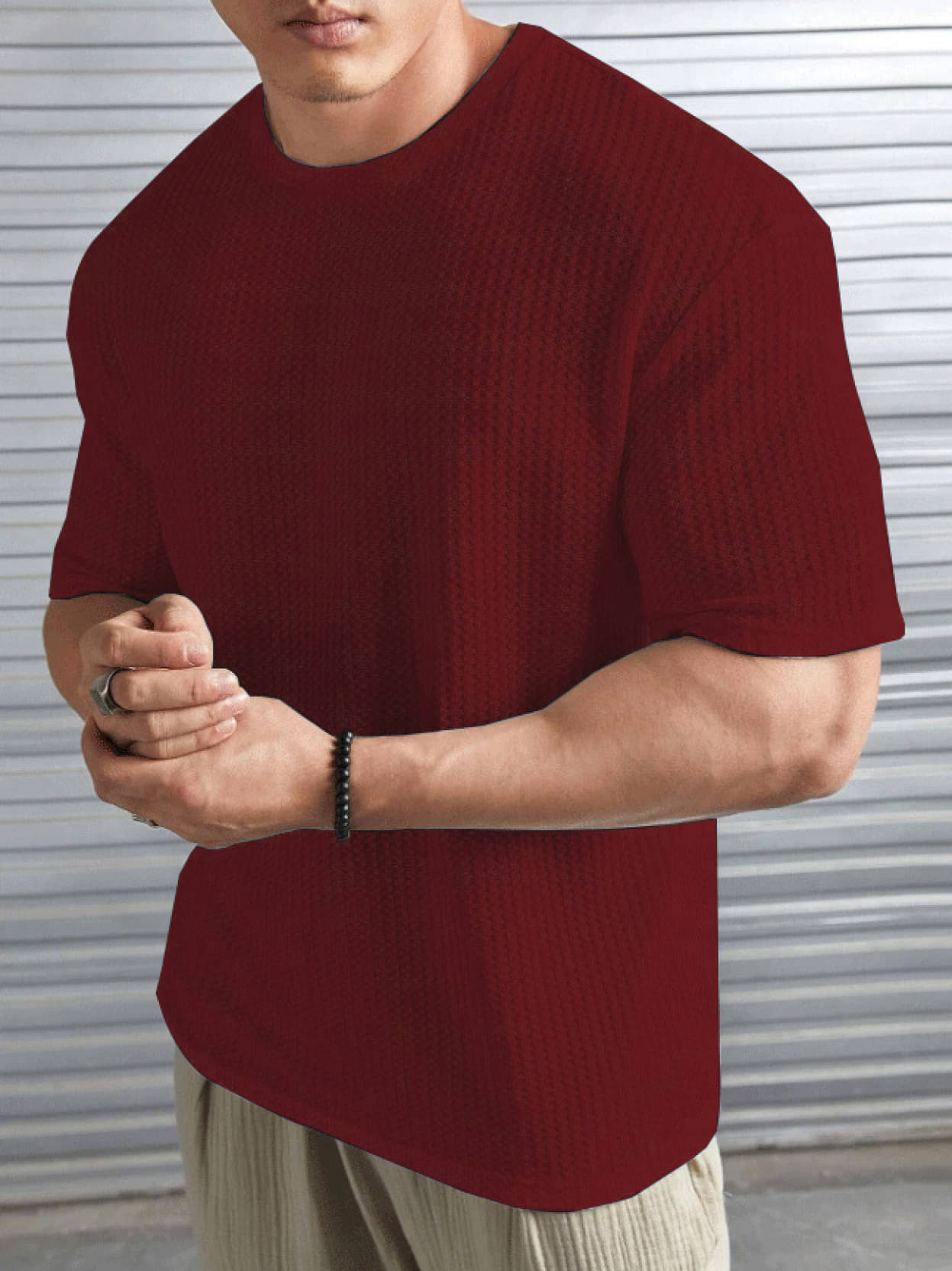    			Hushbucks Polyester Regular Fit Self Design Half Sleeves Men's Round T-Shirt - Maroon ( Pack of 1 )