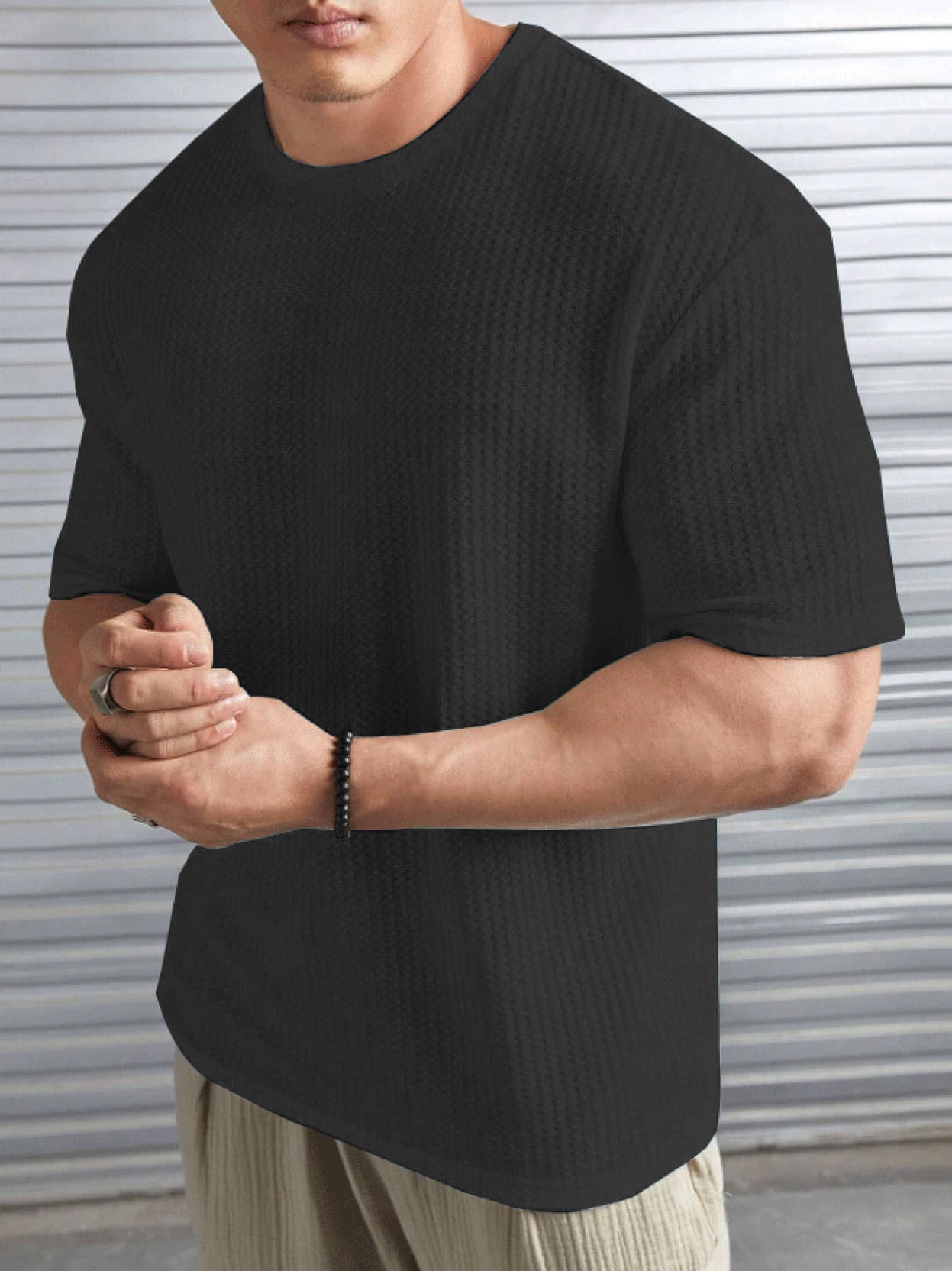     			Hushbucks Polyester Regular Fit Self Design Half Sleeves Men's Round T-Shirt - Grey ( Pack of 1 )