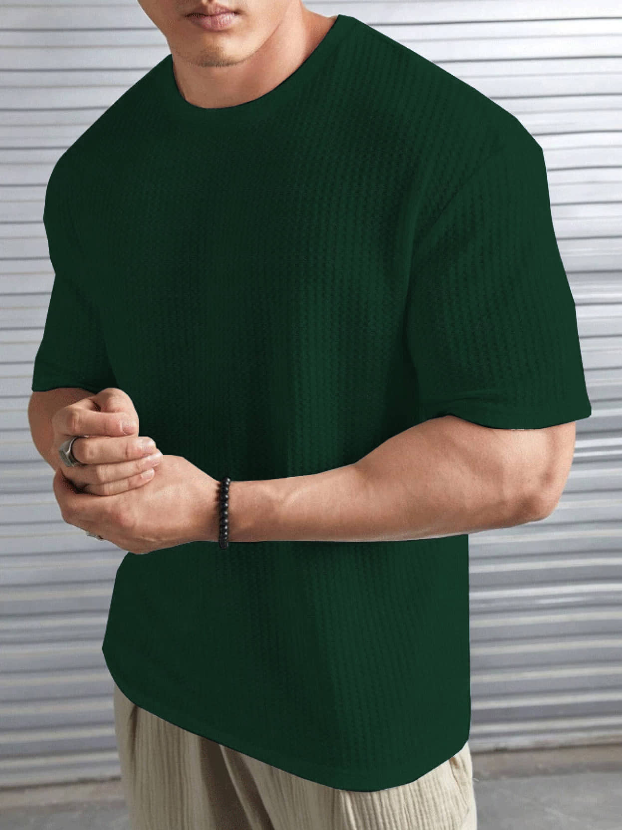 Hushbucks Polyester Regular Fit Self Design Half Sleeves Men's Round T-Shirt - Dark Green ( Pack of 1 )