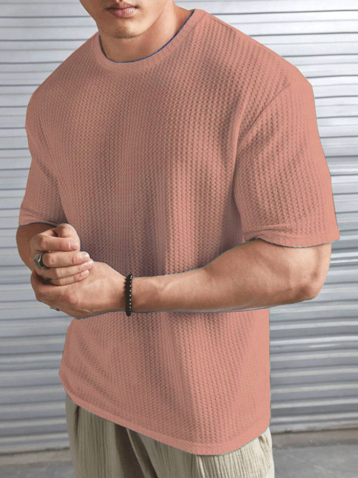     			Hushbucks Polyester Regular Fit Self Design Half Sleeves Men's Round T-Shirt - Pink ( Pack of 1 )