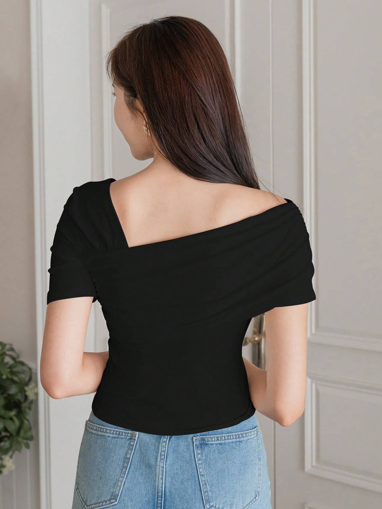 Istyle Can Women's Lycra Asymmetrical Top ( Black ) Istyle Can Women's Lycra Asymmetrical Top ( Black )
