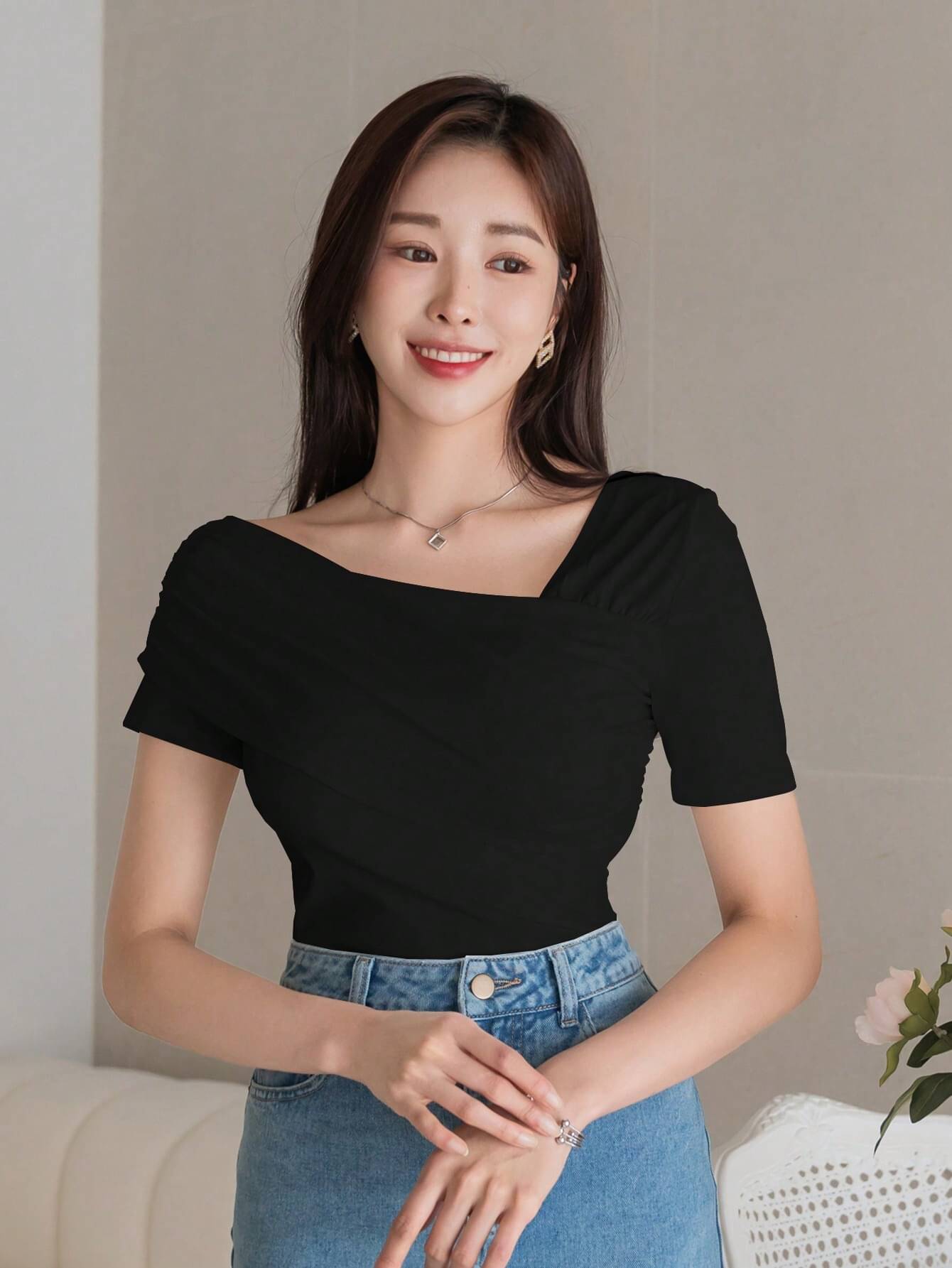     			Istyle Can Women's Lycra Asymmetrical Top ( Black )