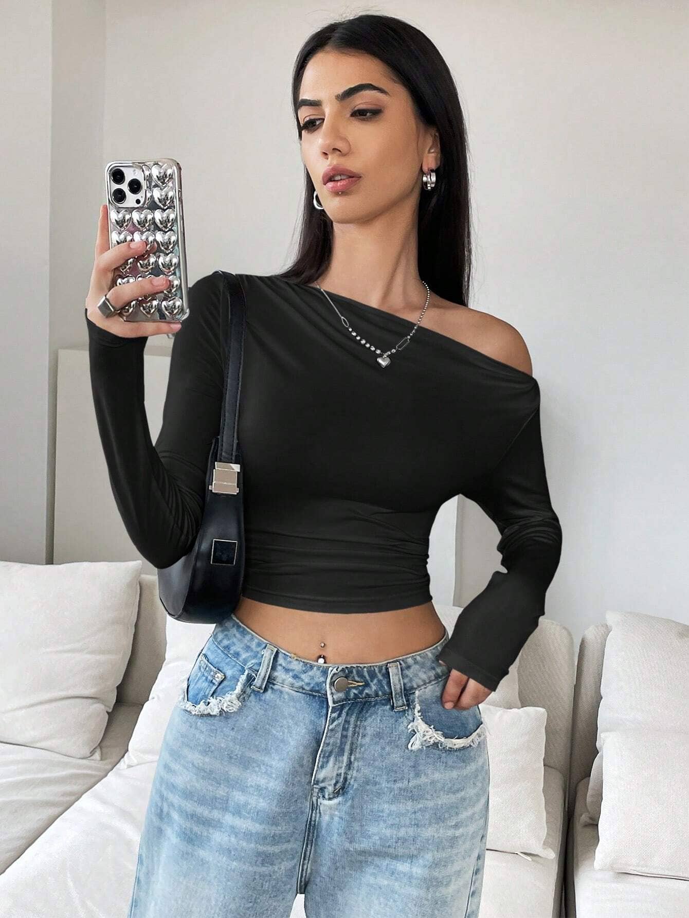Istyle Can Women's Polyester Crop Top ( Black )