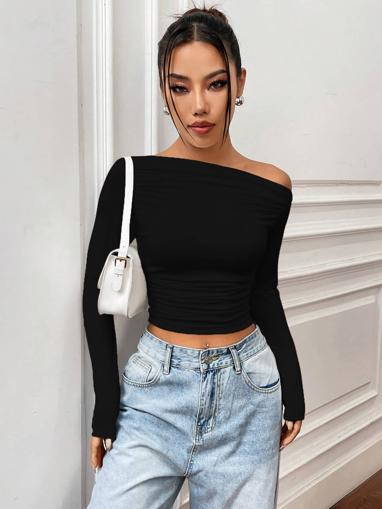 Istyle Can Women's Polyester Crop Top ( Black )