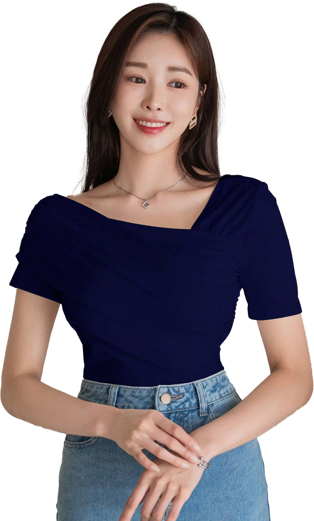     			Istyle Can Women's Lycra Asymmetrical Top ( Blue )