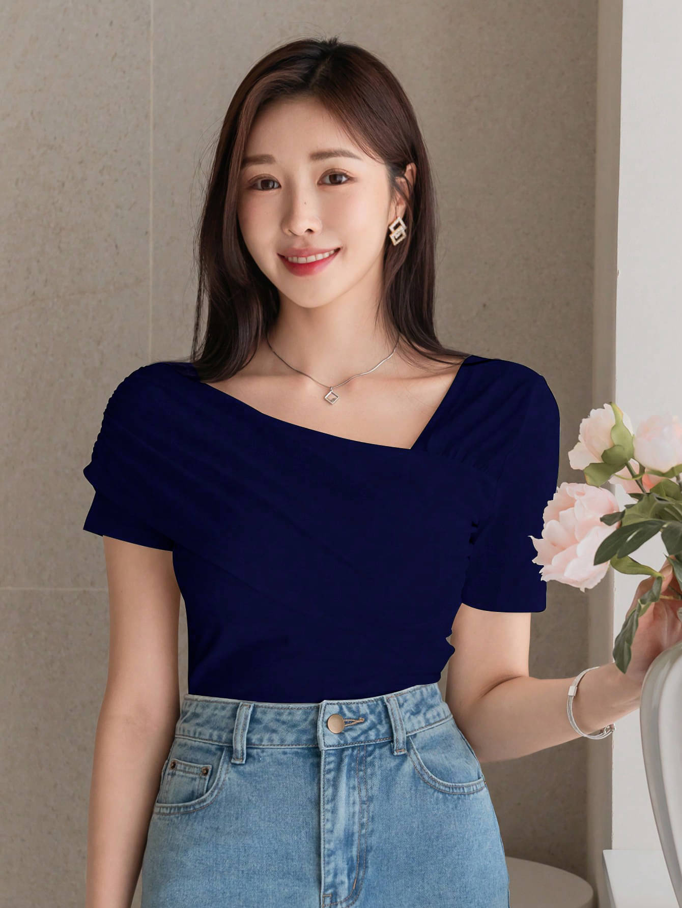     			Istyle Can Women's Lycra Asymmetrical Top ( Blue )