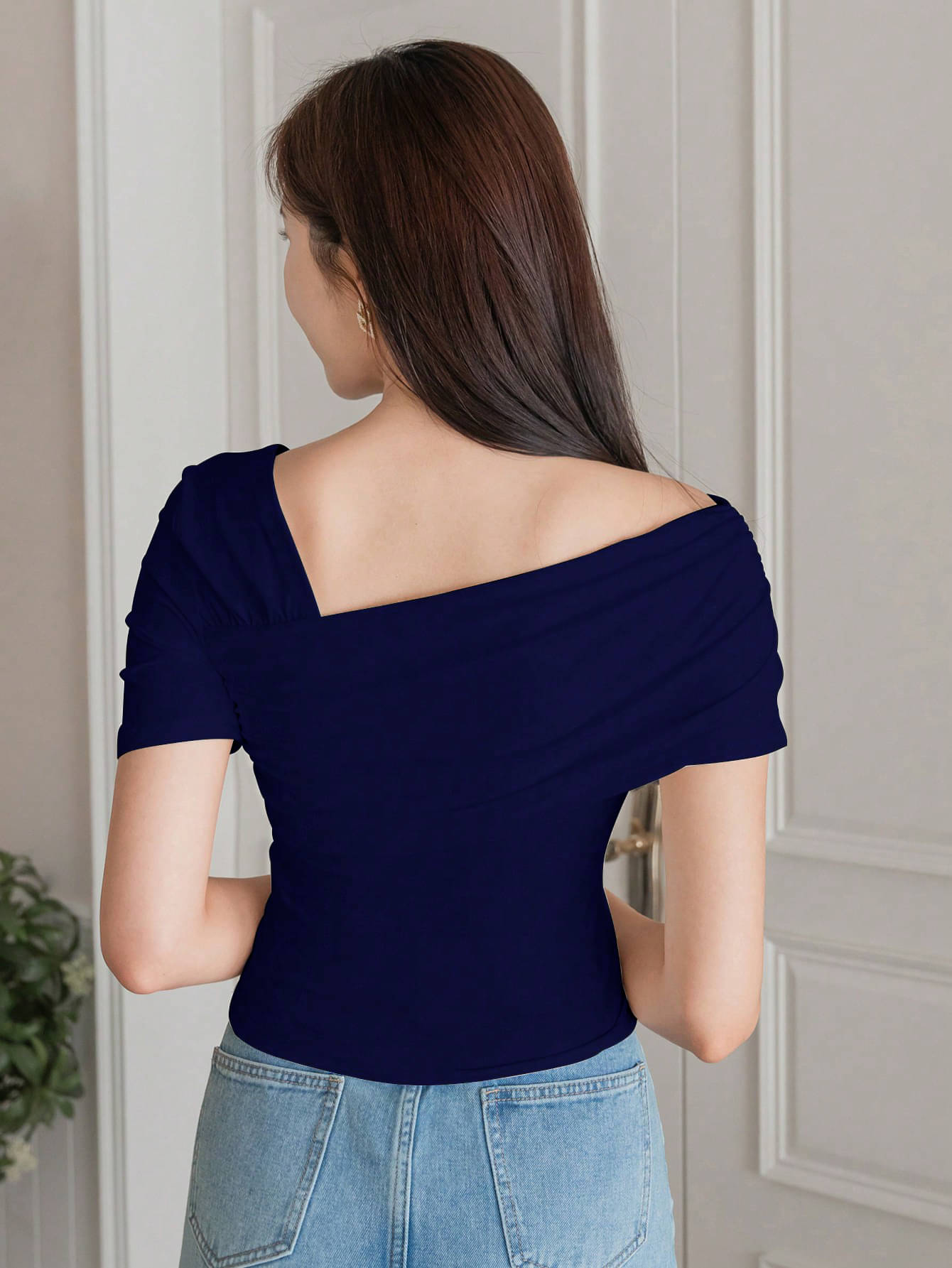     			Istyle Can Women's Lycra Asymmetrical Top ( Blue )