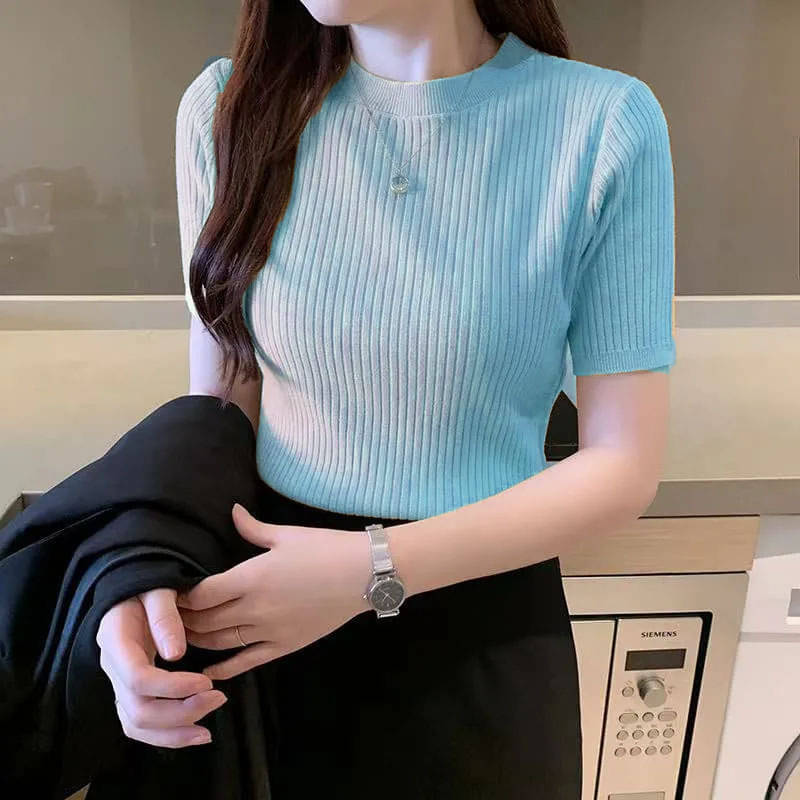 Istyle Can Women's Cotton Blend Regular Top ( Light Blue ) Istyle Can Women's Cotton Blend Regular Top ( Light Blue )