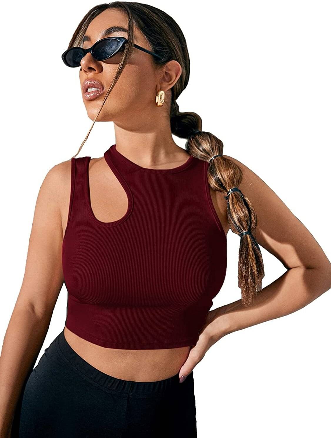 Istyle Can Women's Cotton Blend Crop Top ( Maroon ) Istyle Can Women's Cotton Blend Crop Top ( Maroon )