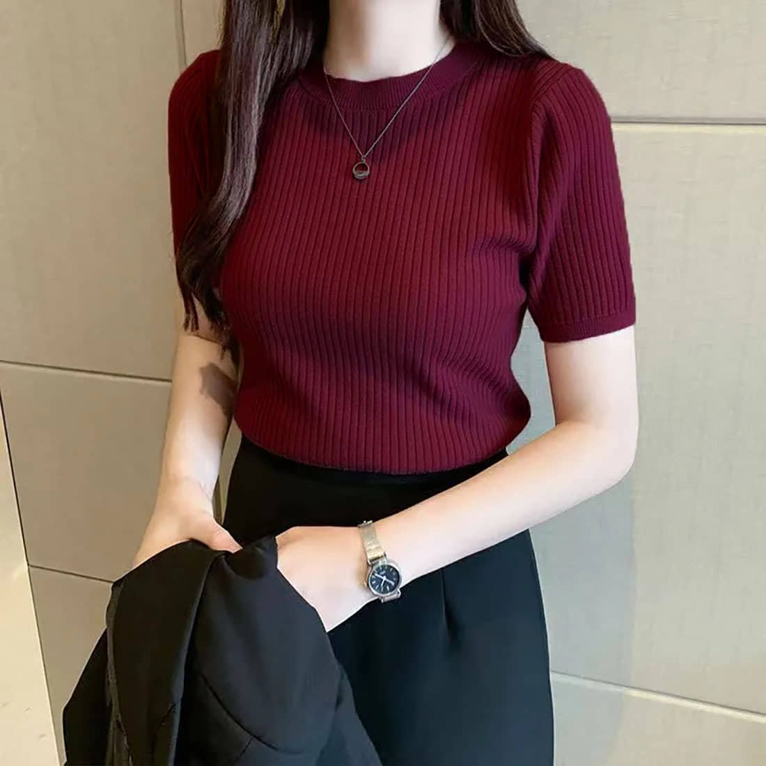 Istyle Can Women's Cotton Blend Regular Top ( Maroon )