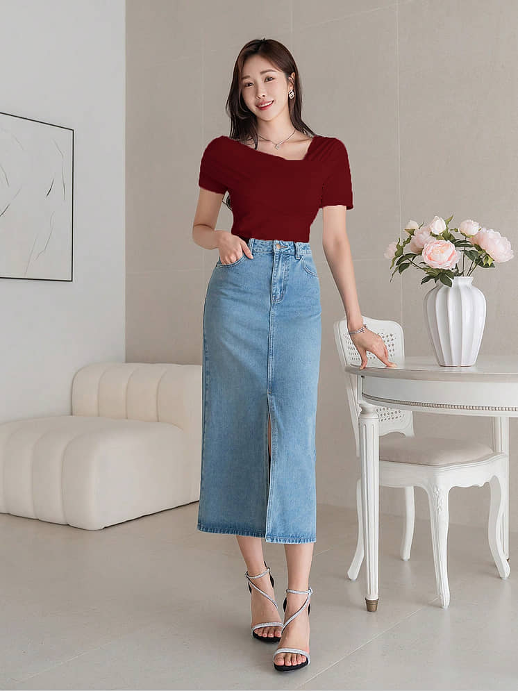 Addyvero Cotton Lycra Pencil Skirt Black - Main Image