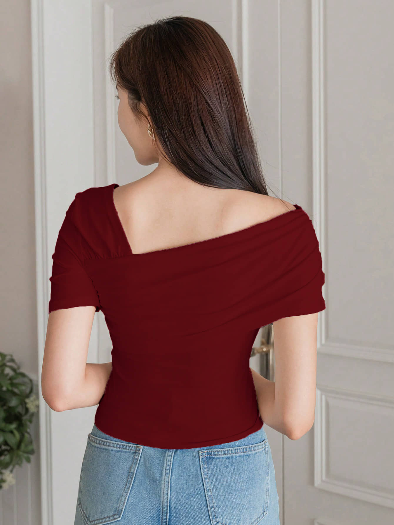 Istyle Can Women's Lycra Asymmetrical Top ( Maroon )