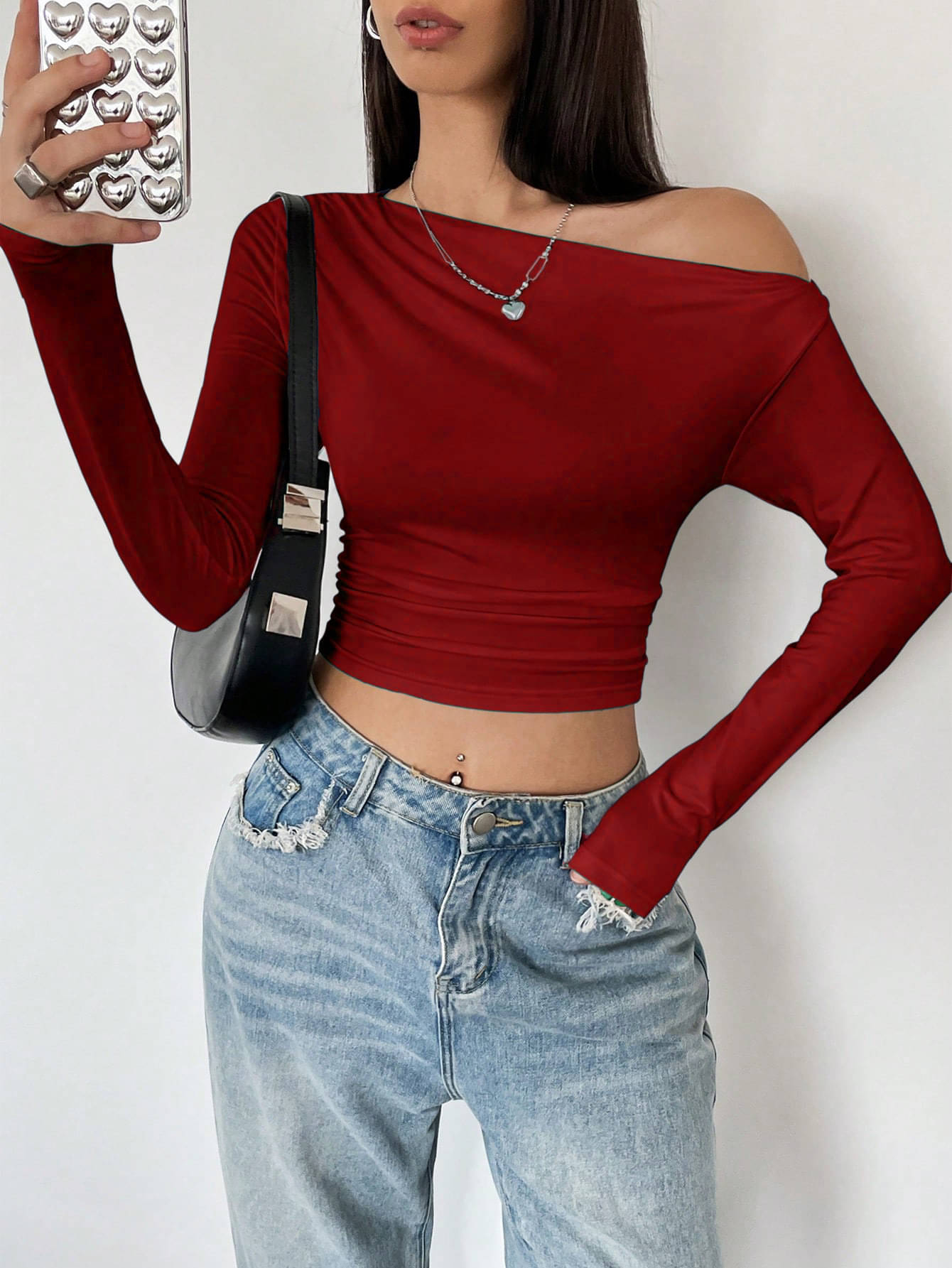 Istyle Can Women's Polyester Crop Top ( Maroon ) Istyle Can Women's Polyester Crop Top ( Maroon )