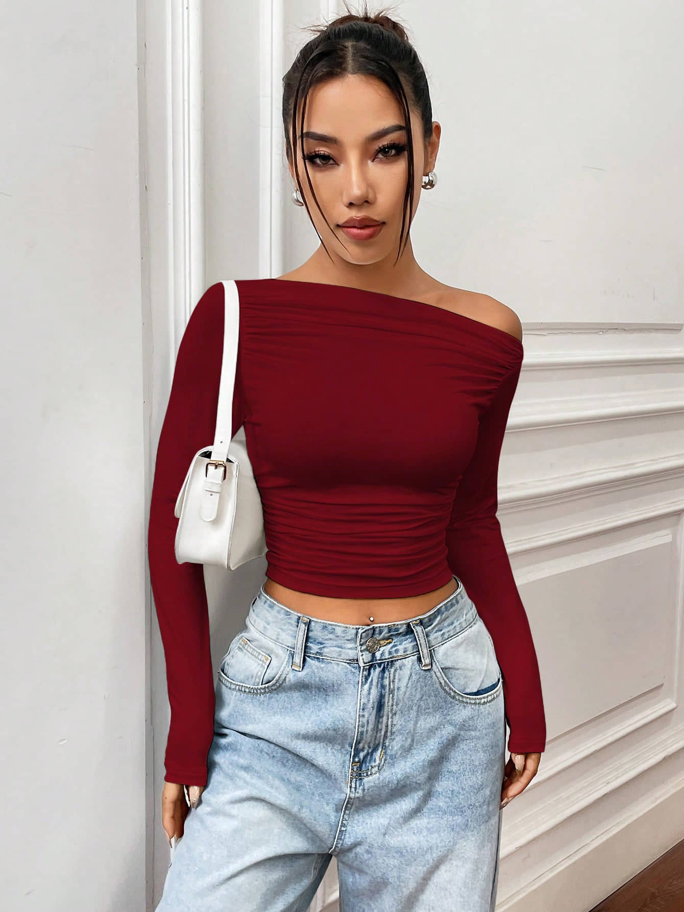 Istyle Can Women's Polyester Crop Top ( Maroon )