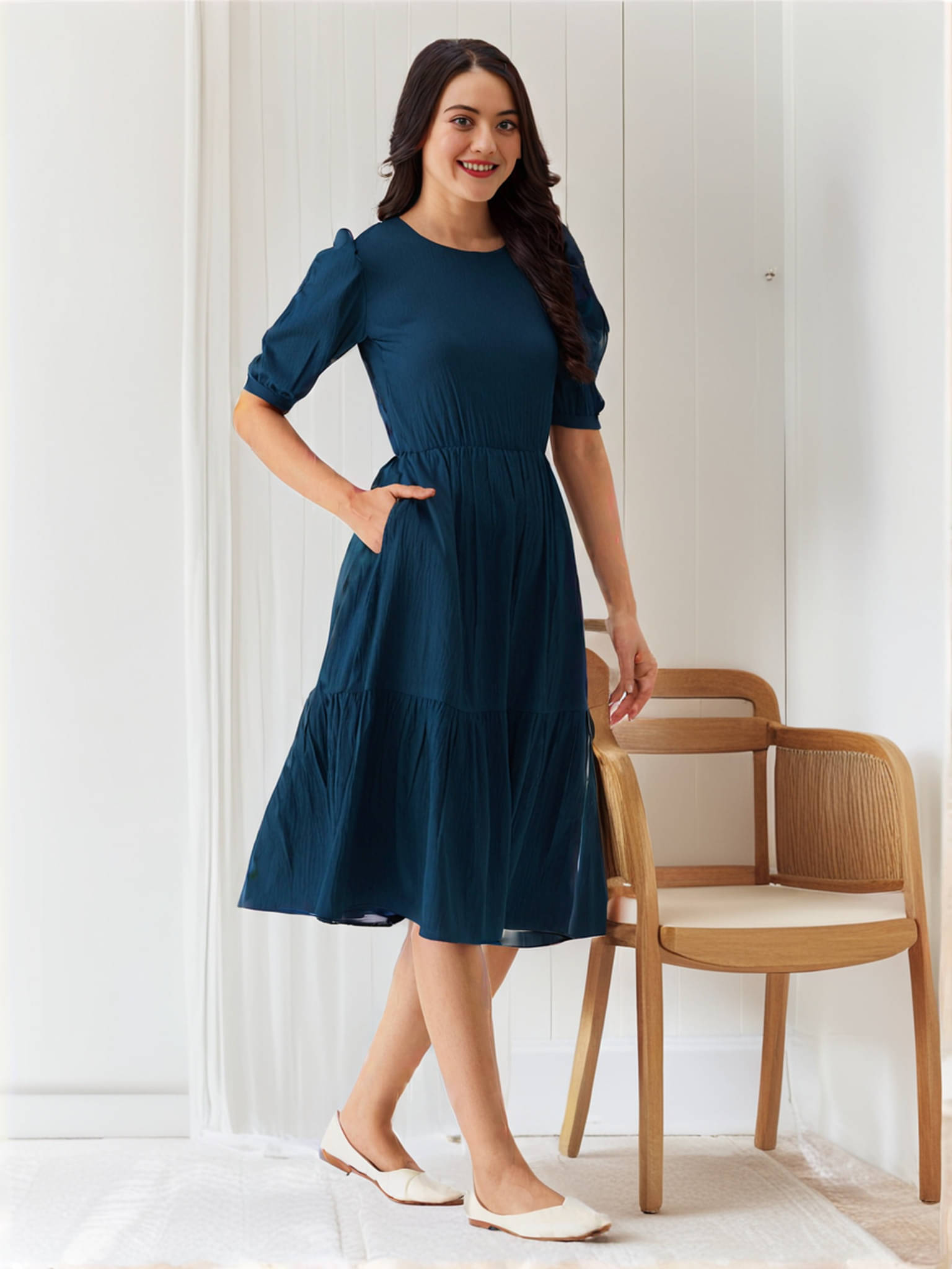     			Istyle Can Women Polyester Solid Fit & Flare Dress ( Teal )