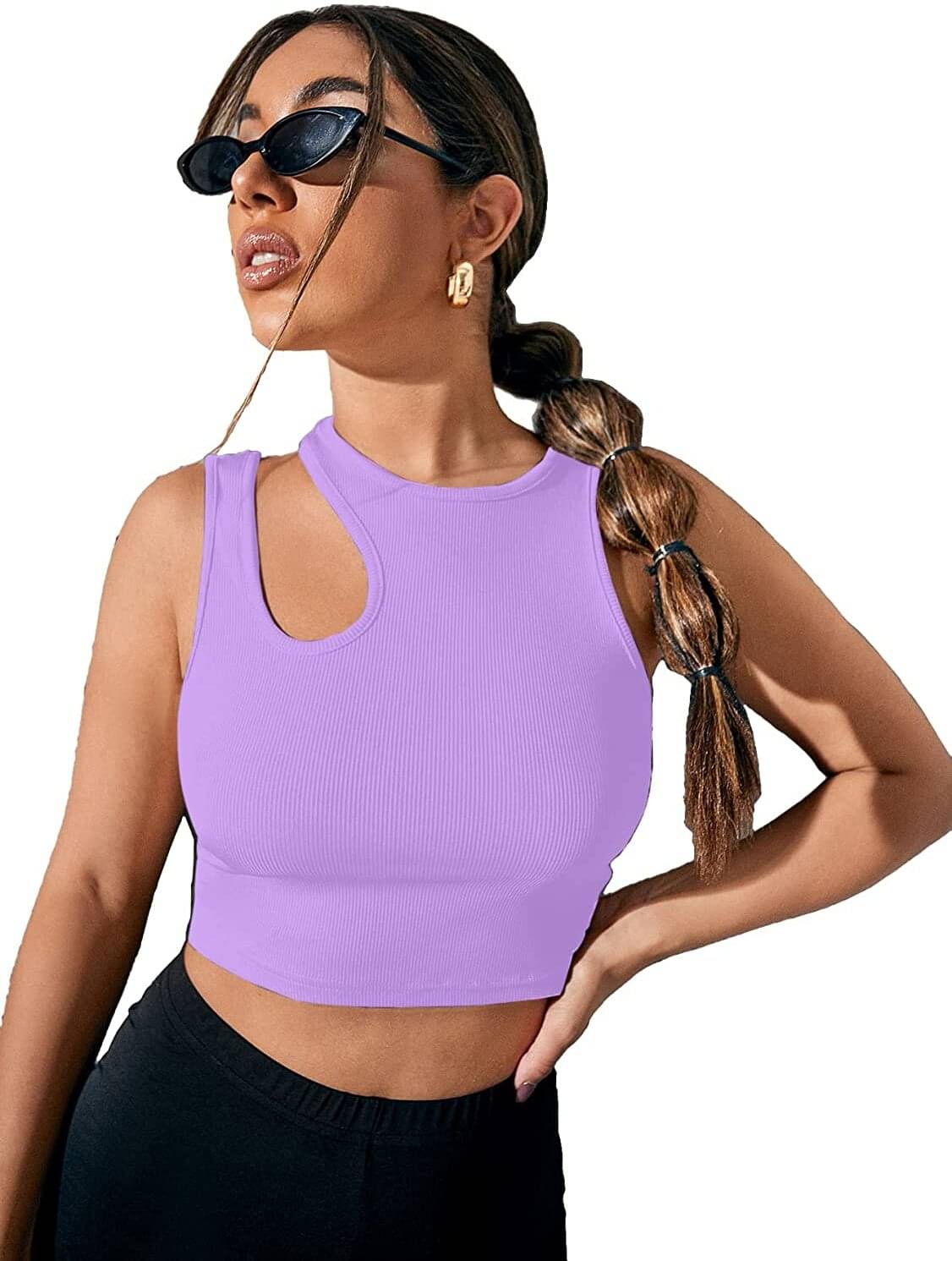 Istyle Can Women's Cotton Blend Crop Top ( Purple ) Istyle Can Women's Cotton Blend Crop Top ( Purple )