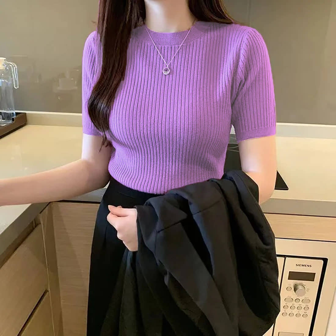 Istyle Can Women's Cotton Blend Regular Top ( Purple )