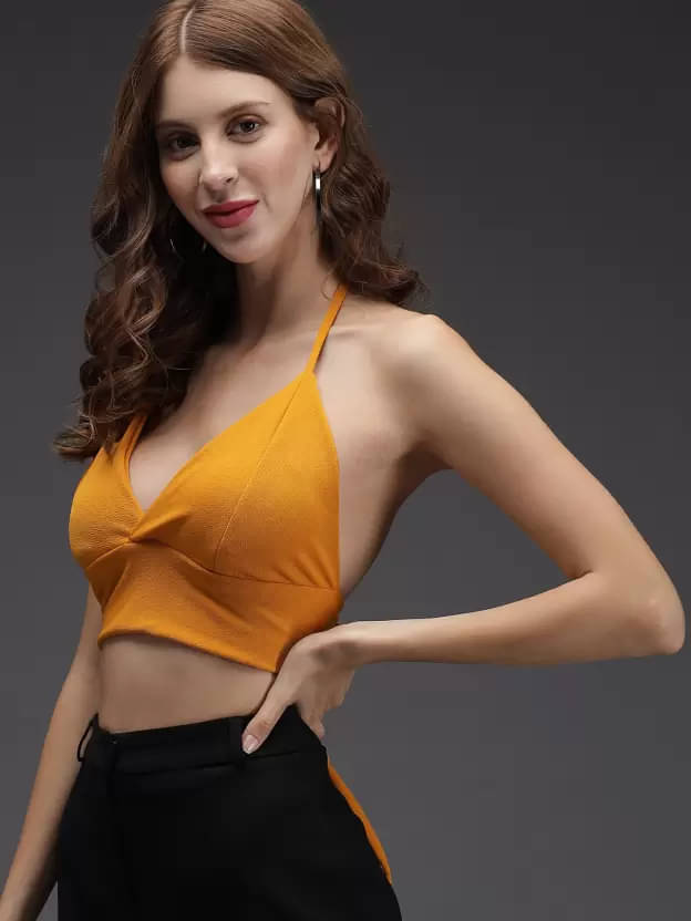 Istyle Can Women's Lycra Crop Top ( Yellow ) Istyle Can Women's Lycra Crop Top ( Yellow )