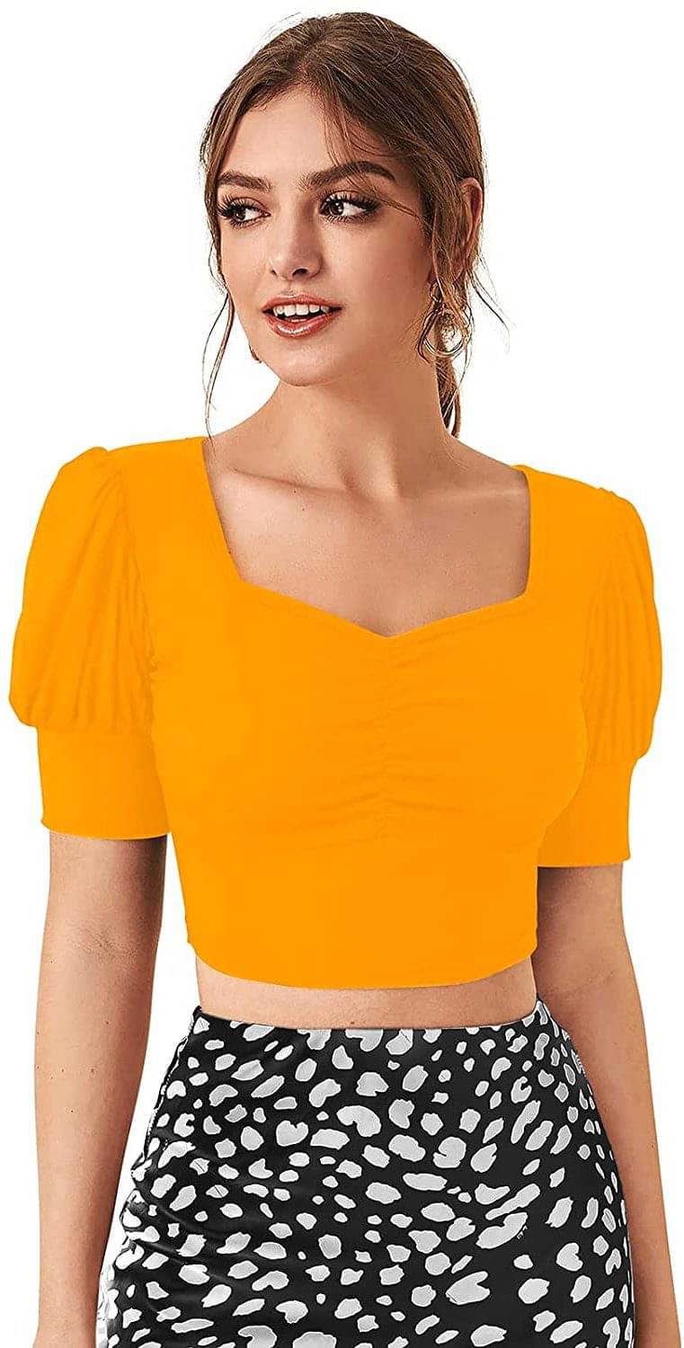 Istyle Can Women's Polyester Crop Top ( Yellow ) Istyle Can Women's Polyester Crop Top ( Yellow )