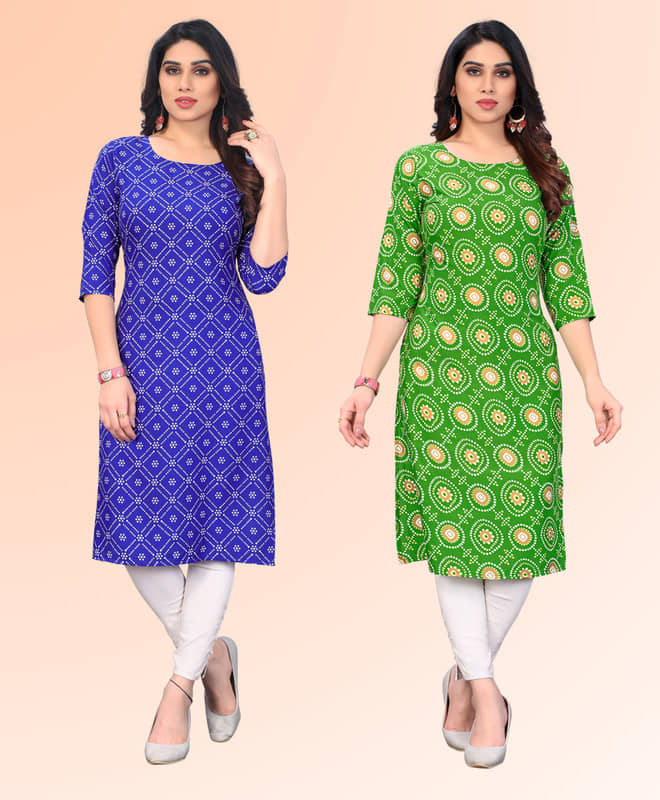 KETAKI FASHION Pack of 2 Crepe Printed Straight Women's Kurti - ( Multicoloured ) - Kurtis, Tunics | Buy online on ZillyBuy