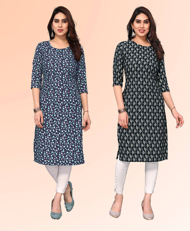 KETAKI FASHION Pack of 2 Crepe Printed Straight Women's Kurti - ( Multicoloured ) - Kurtis, Tunics | Buy online on ZillyBuy