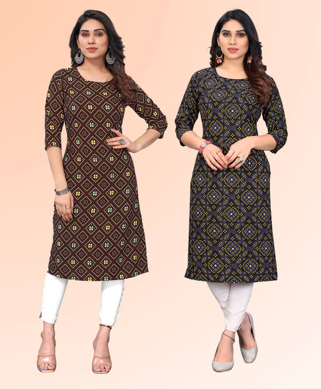 KETAKI FASHION Pack of 2 Crepe Printed Straight Women's Kurti - ( Multicoloured ) - Kurtis, Tunics | Buy online on ZillyBuy