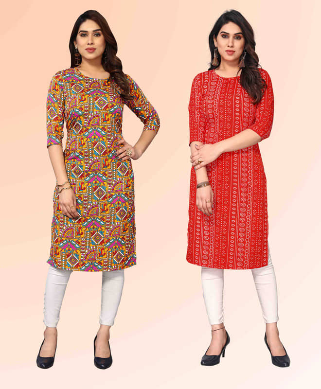 KETAKI FASHION Pack of 2 Crepe Printed Straight Women's Kurti - ( Multicoloured ) - Kurtis, Tunics | Buy online on ZillyBuy