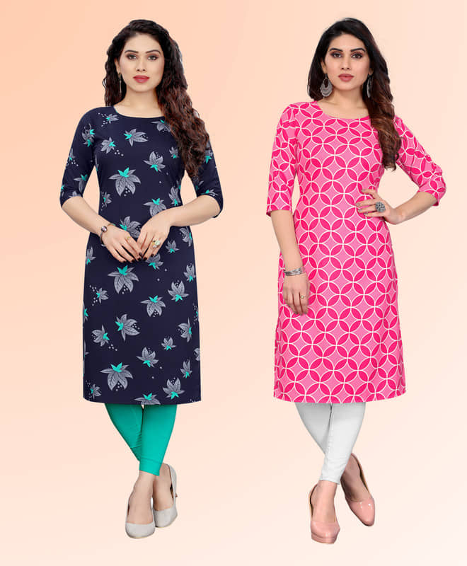 KETAKI FASHION Pack of 2 Crepe Printed Straight Women's Kurti - ( Multicoloured ) - Kurtis, Tunics | Buy online on ZillyBuy