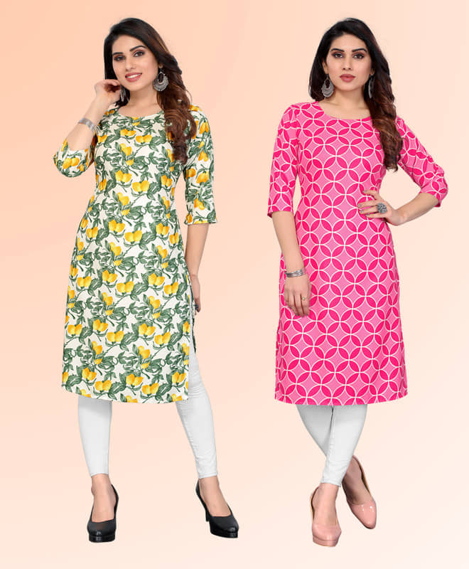 KETAKI FASHION Pack of 2 Crepe Printed Straight Women's Kurti - ( Multicoloured ) - Kurtis, Tunics | Buy online on ZillyBuy