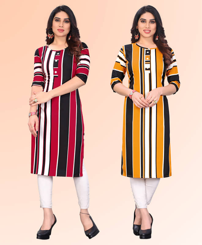 KETAKI FASHION Pack of 2 Crepe Printed Straight Women's Kurti - ( Multicoloured ) - Kurtis, Tunics | Buy online on ZillyBuy