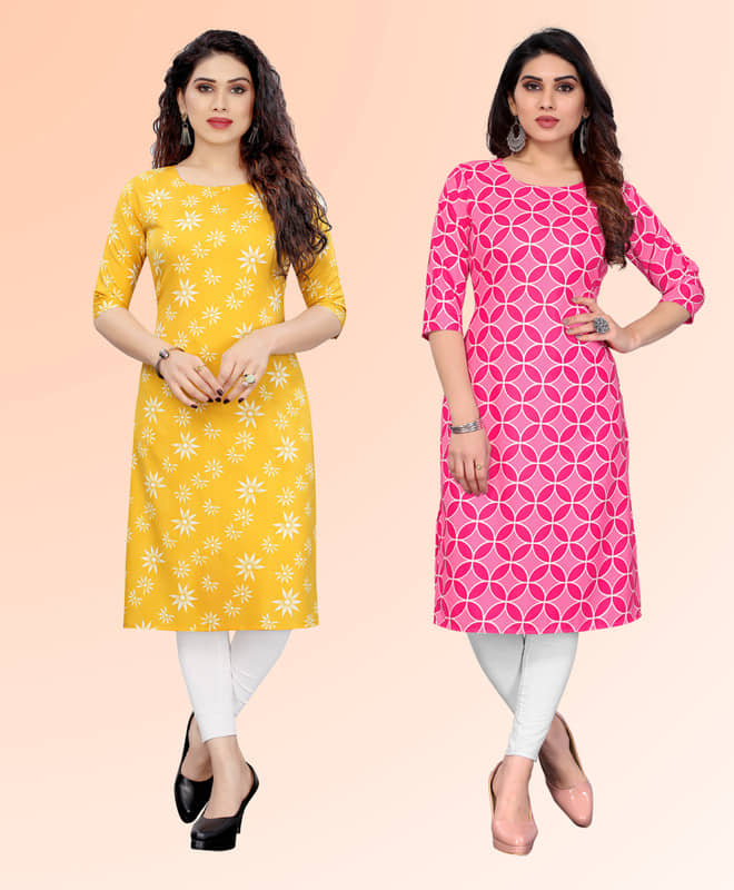 KETAKI FASHION Pack of 2 Crepe Printed Straight Women's Kurti - ( Multicoloured ) - Kurtis, Tunics | Buy online on ZillyBuy