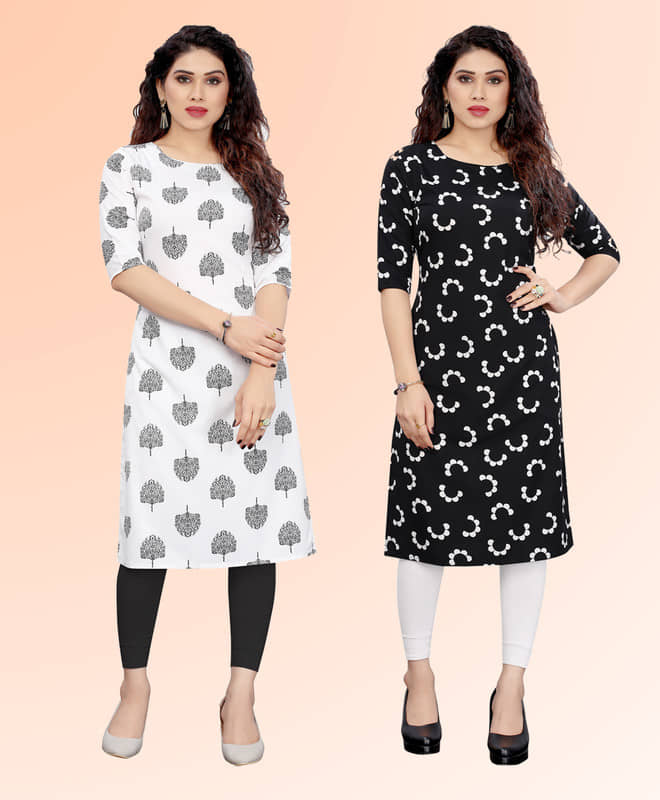 KETAKI FASHION Pack of 2 Crepe Printed Straight Women's Kurti - ( Multicoloured ) - Kurtis, Tunics | Buy online on ZillyBuy