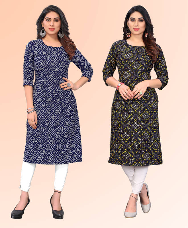KETAKI FASHION Pack of 2 Crepe Printed Straight Women's Kurti - ( Multicoloured ) - Kurtis, Tunics | Buy online on ZillyBuy