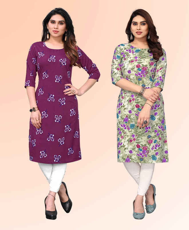 KETAKI FASHION Pack of 2 Crepe Printed Straight Women's Kurti - ( Multicoloured ) - Kurtis, Tunics | Buy online on ZillyBuy