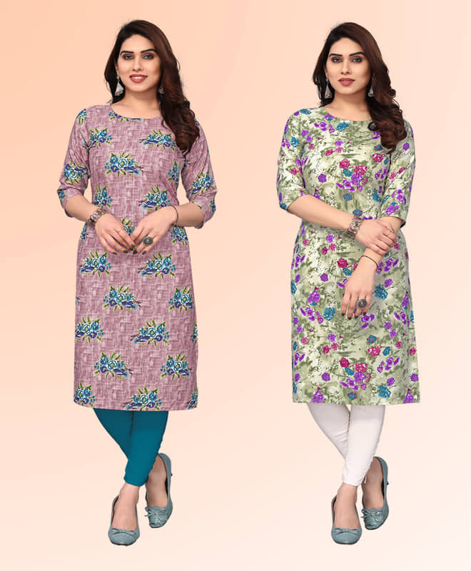KETAKI FASHION Pack of 2 Crepe Printed Straight Women's Kurti - ( Multicoloured ) - Kurtis, Tunics | Buy online on ZillyBuy