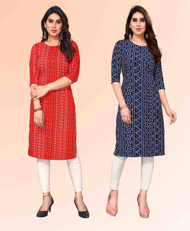 KETAKI FASHION Pack of 2 Crepe Printed Straight Women's Kurti - ( Multicoloured ) - Kurtis, Tunics | Buy online on ZillyBuy