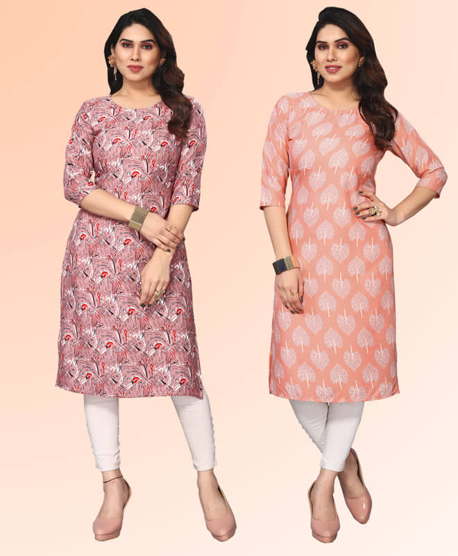 KETAKI FASHION Pack of 2 Crepe Printed Straight Women's Kurti - ( Multicoloured ) - Kurtis, Tunics | Buy online on ZillyBuy