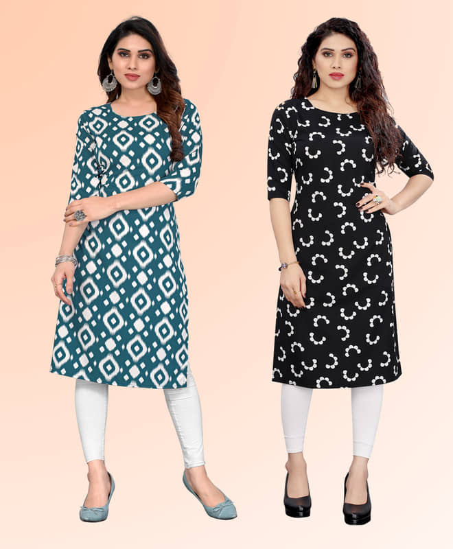 KETAKI FASHION Pack of 2 Crepe Printed Straight Women's Kurti - ( Multicoloured ) - Kurtis, Tunics | Buy online on ZillyBuy