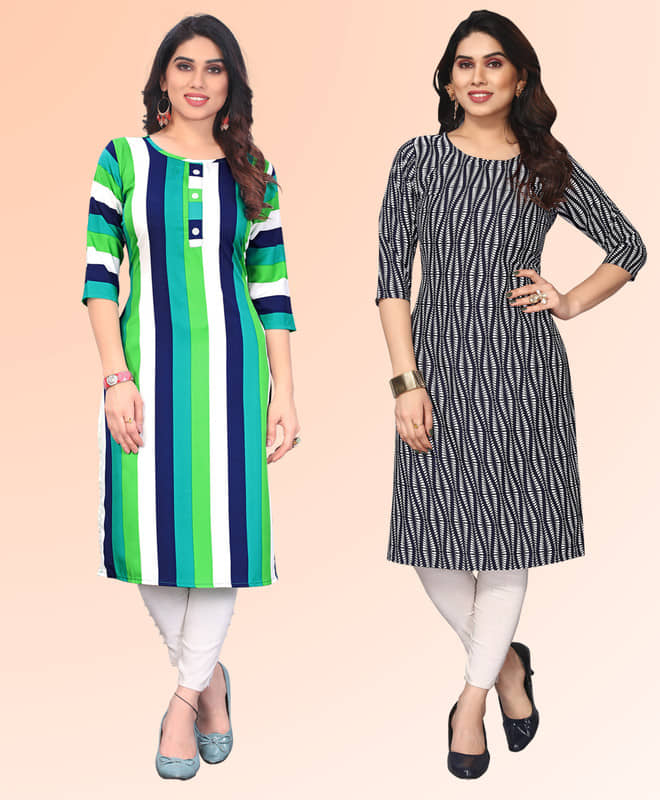 KETAKI FASHION Pack of 2 Crepe Printed Straight Women's Kurti - ( Multicoloured ) - Kurtis, Tunics | Buy online on ZillyBuy