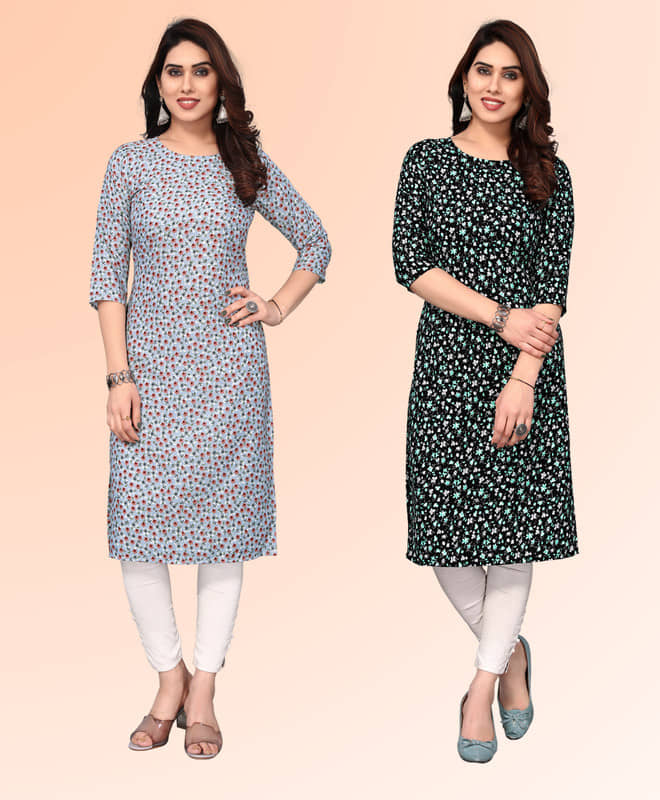 KETAKI FASHION Pack of 2 Crepe Printed Straight Women's Kurti - ( Multicoloured ) - Kurtis, Tunics | Buy online on ZillyBuy