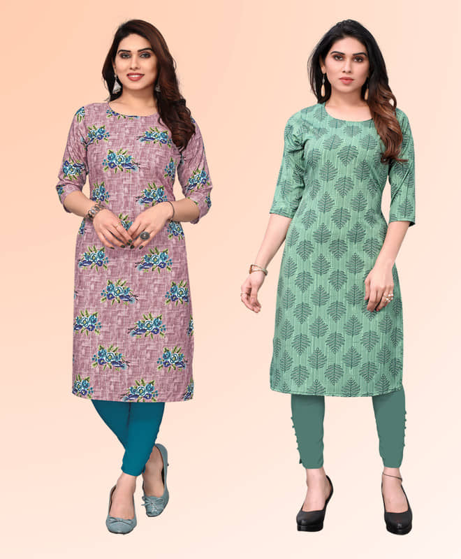 KETAKI FASHION Pack of 2 Crepe Printed Straight Women's Kurti - ( Multicoloured ) - Kurtis, Tunics | Buy online on ZillyBuy