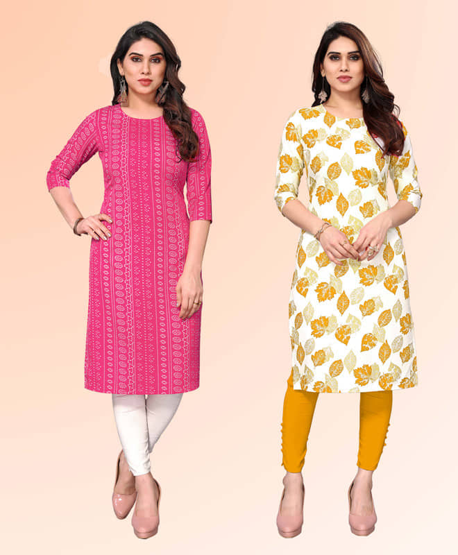 KETAKI FASHION Pack of 2 Crepe Printed Straight Women's Kurti - ( Multicoloured ) - Kurtis, Tunics | Buy online on ZillyBuy