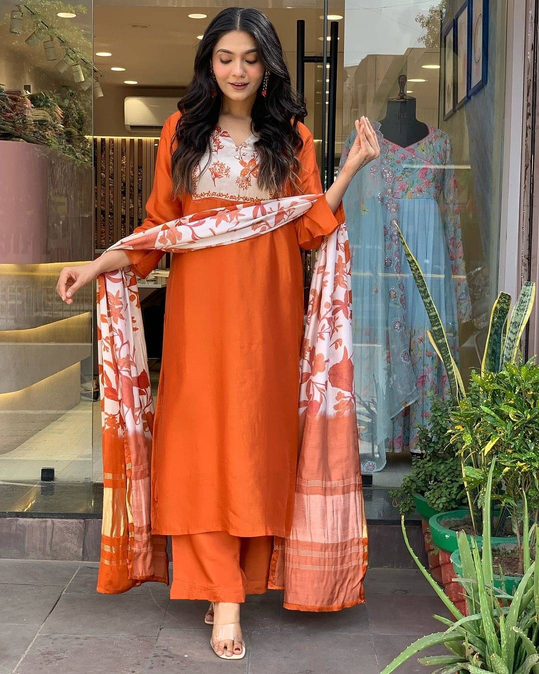 MEHZEEL FAB Silk Printed Kurti With Palazzo Women's Stitched Salwar Suit - Rust ( Pack of 1 ) MEHZEEL FAB Silk Printed Kurti With Palazzo Women's Stitched Salwar Suit - Rust ( Pack of 1 )