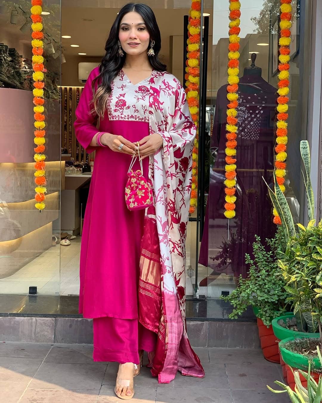 MEHZEEL FAB Silk Printed Kurti With Palazzo Women's Stitched Salwar Suit - Pink ( Pack of 1 )