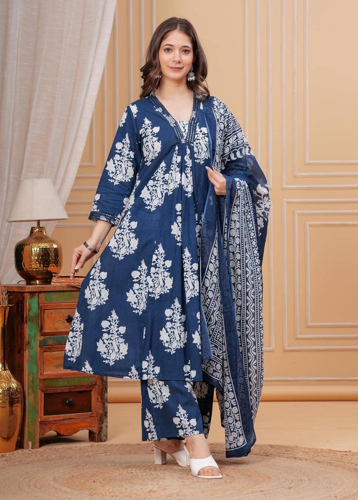 S & D Attire Rayon Printed Kurti With Palazzo Women's Stitched Salwar Suit - Blue ( Pack of 1 )