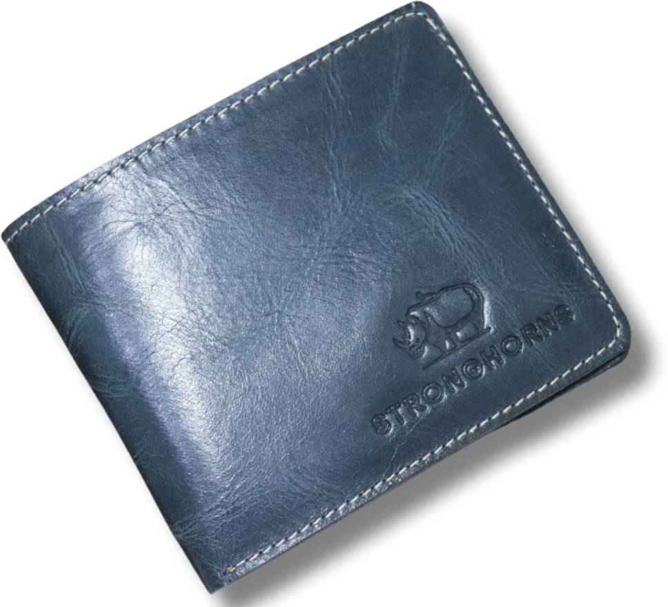     			STRONG HORNS 100% Leather Solid Men's Regular Wallet With 6 Slots For Card ( Blue , Pack of 1 )