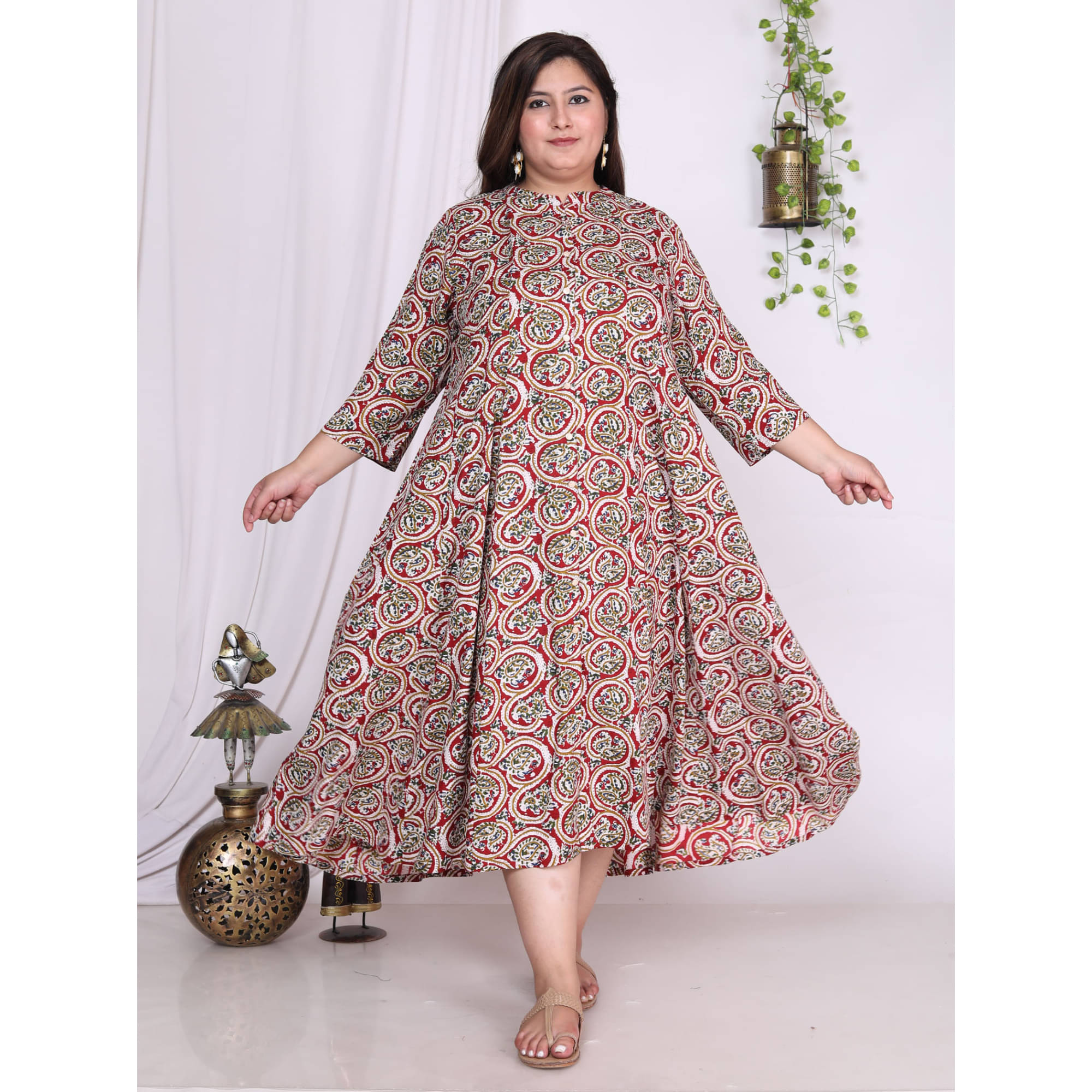Swasti Pack of 1 Cotton Blend Printed Flared Women's Kurti - ( Red ) Swasti Pack of 1 Cotton Blend Printed Flared Women's Kurti - ( Red )