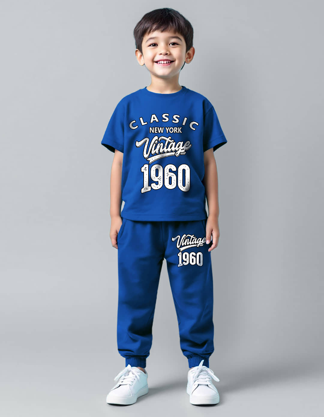 Trampoline Pack of 1 Boys Cotton Blend T-Shirt & Pants Set ( Blue )