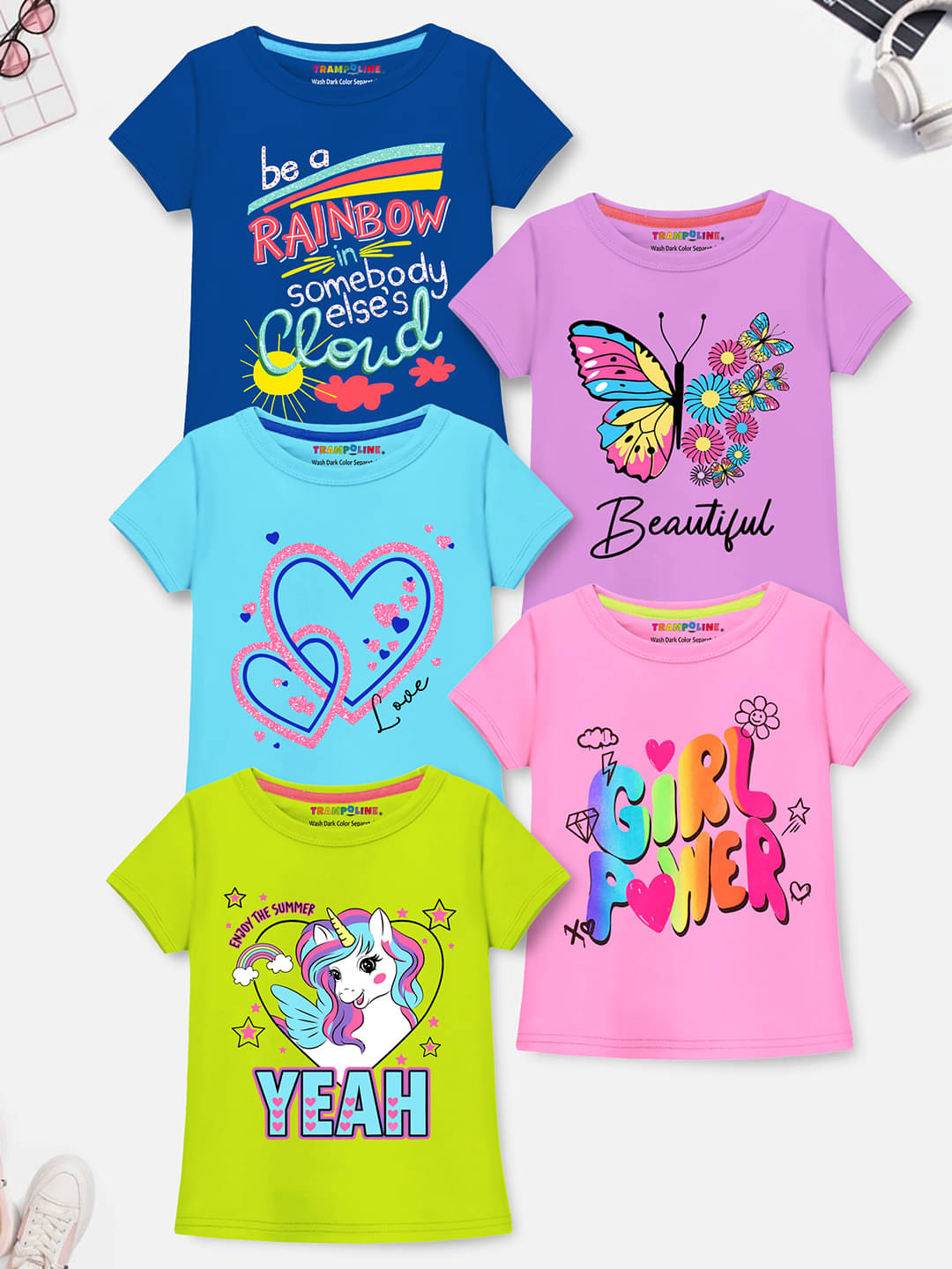     			Trampoline Pack of 5 Girls Cotton Blend T-Shirt ( Multicolor )