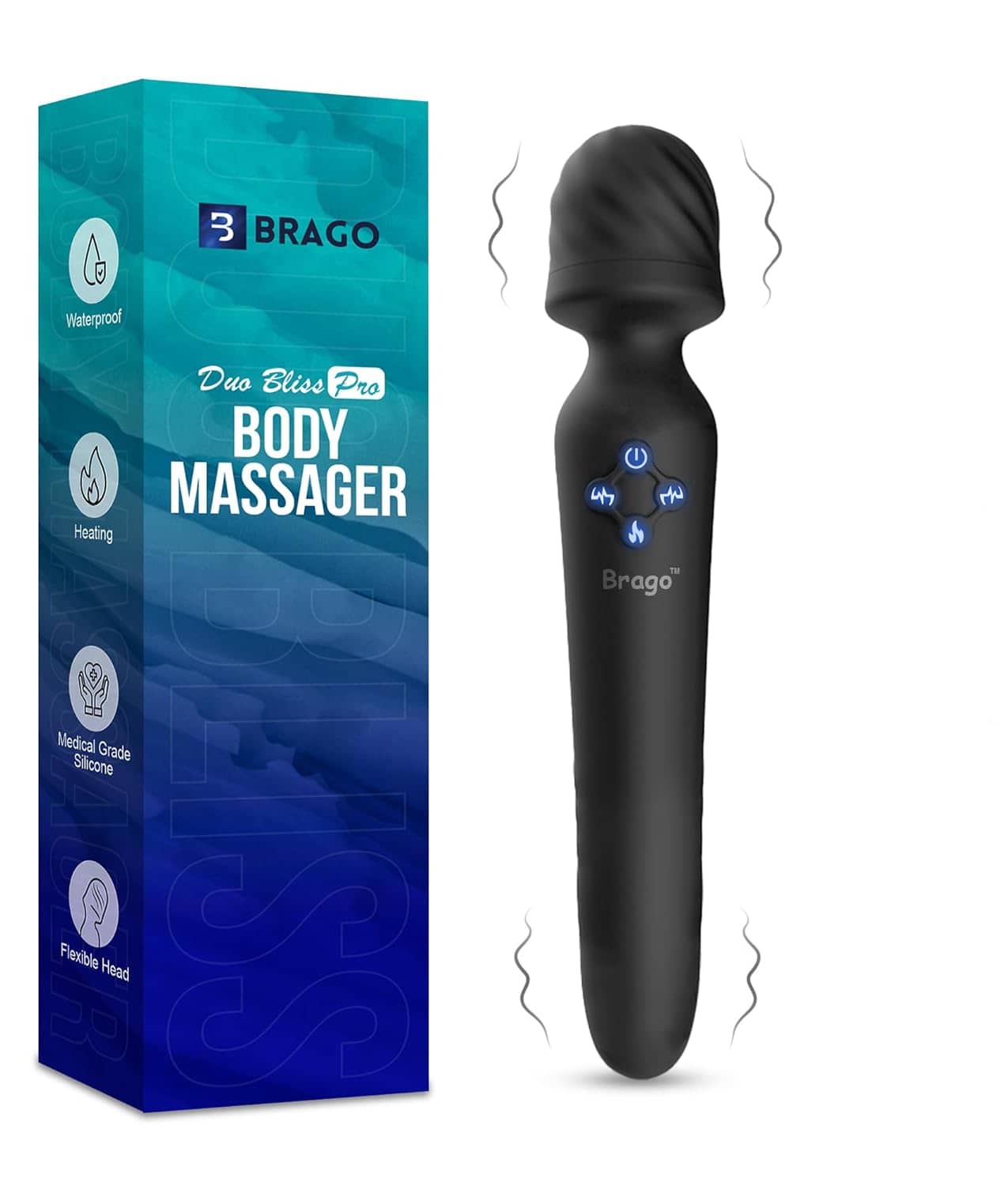 Brago Body Massager Handheld Dual Head Massager for Pain Relief Relaxation, Rechargeable (DuoBliss Pro - Black)